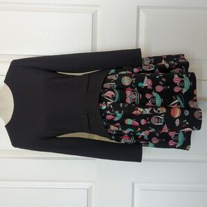 Veeko Black Long Sleeve Dress with Colorful Balloon Print Skirt